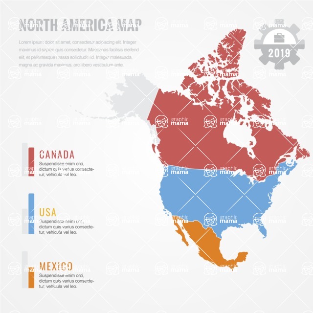 Infographic Templates Collection - Vector, Photoshop, PowerPoint, Google Slides - North America Map Infographic Template